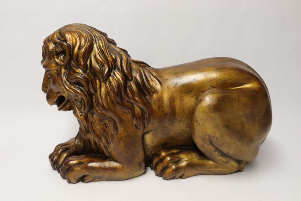 A most impressive 19th century pair of English carved gilt wood classical lions View XXIV