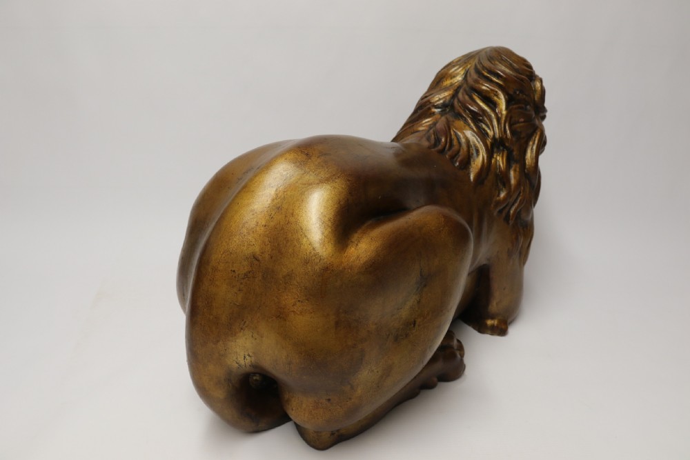 A most impressive 19th century pair of English carved gilt wood classical lions View XXV