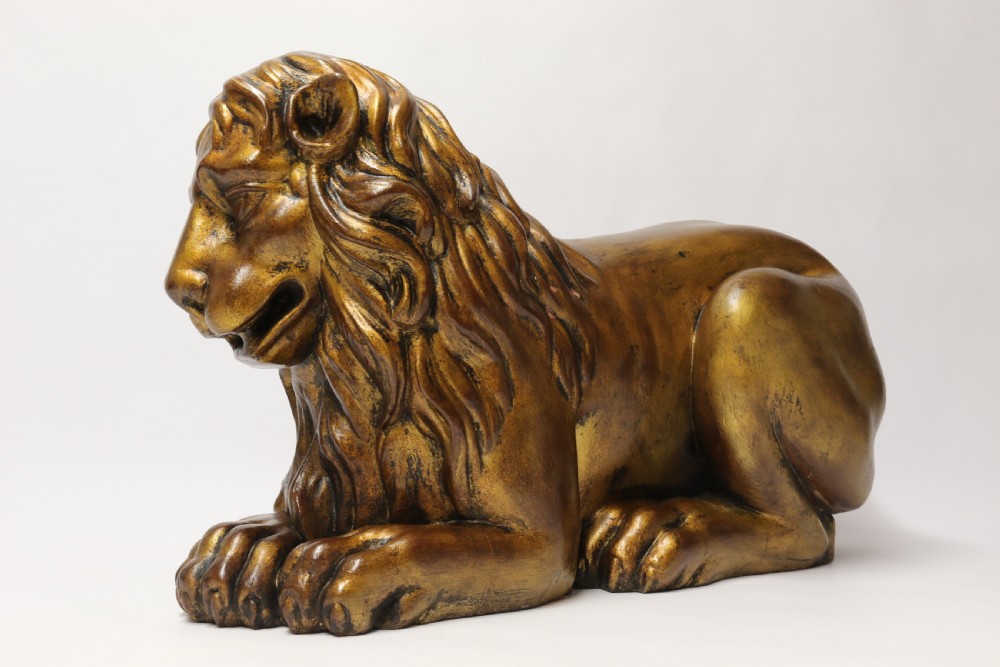 A most impressive 19th century pair of English carved gilt wood classical lions View XXVII