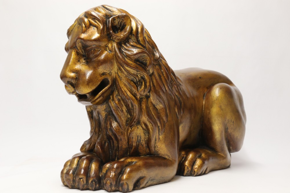 A most impressive 19th century pair of English carved gilt wood classical lions View XXX