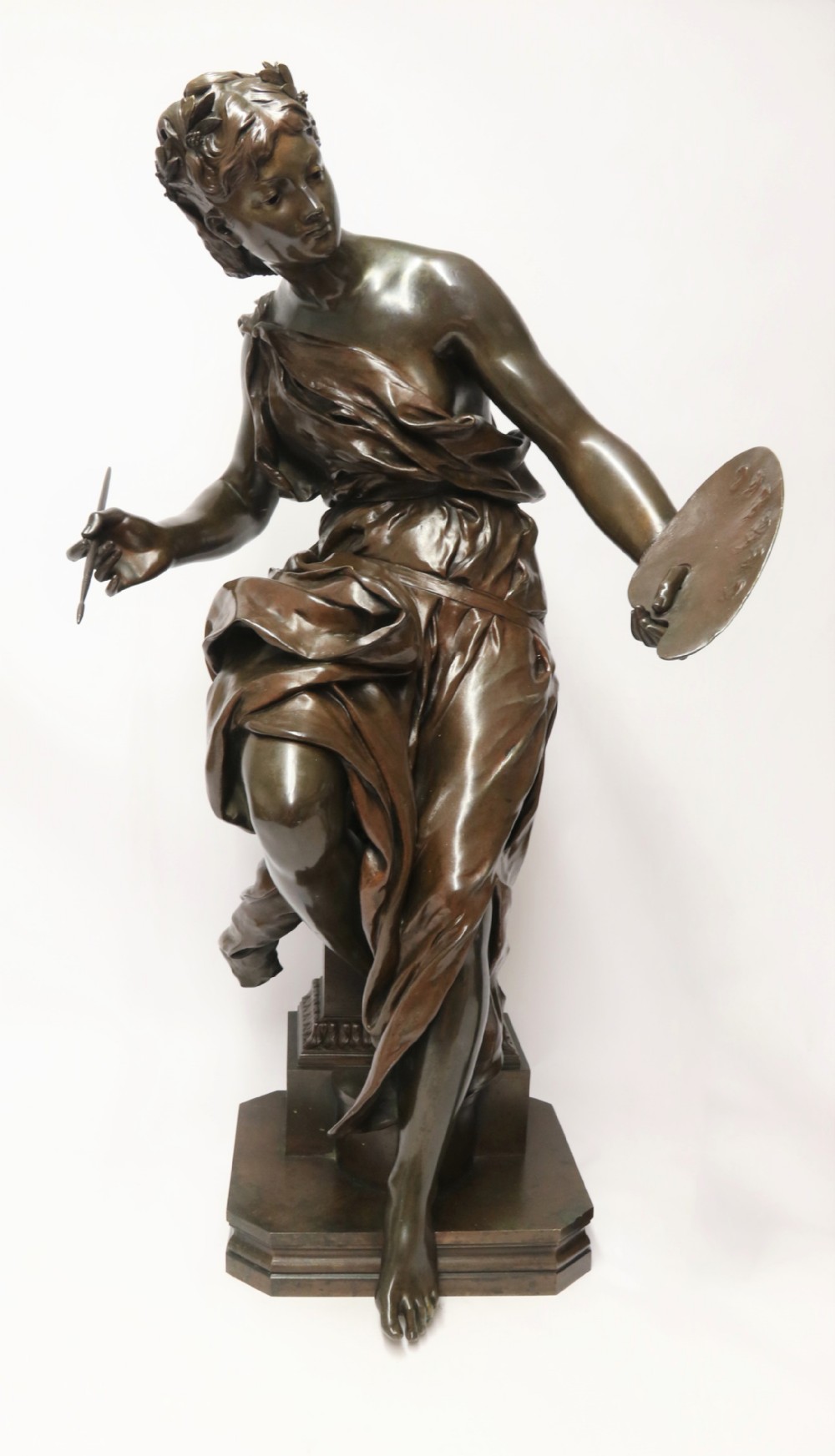A most impressive large classical bronze study of a female artist by Jean-Paul Aube, C 1890
