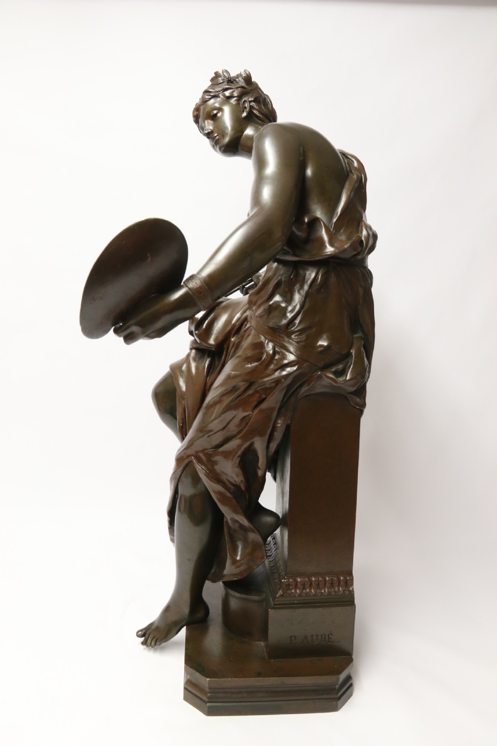 A most impressive large classical bronze study of a female artist by Jean-Paul Aube, C 1890 View III