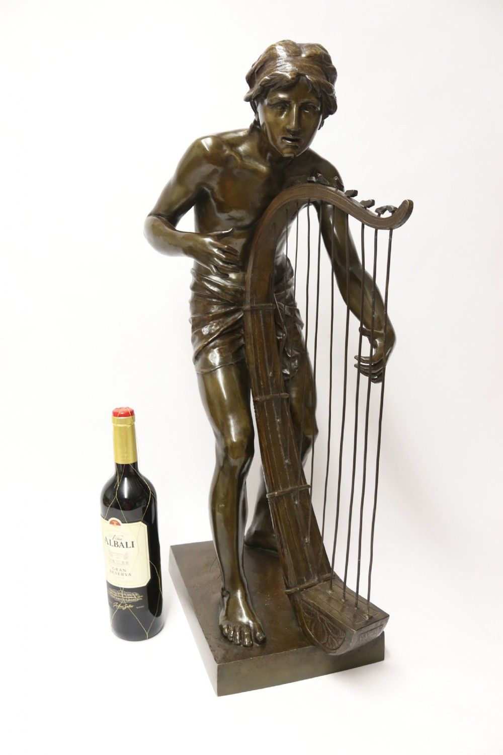 A large scale Belgium bronze study of the biblical figure of David playing the harp by Jean De Keyser
C.1880

 View II