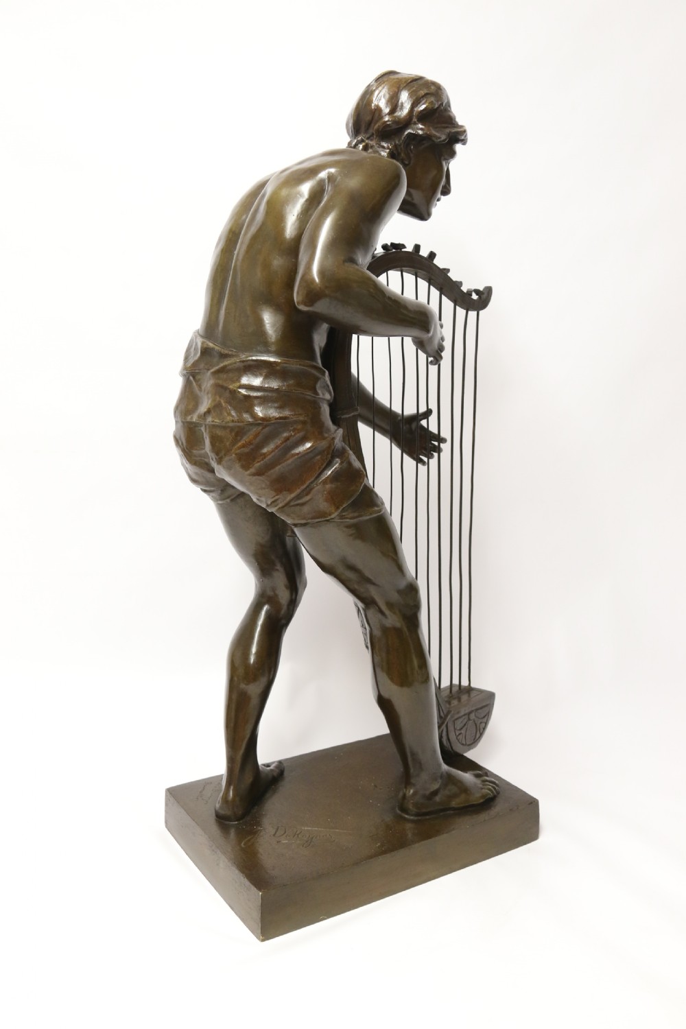 A large scale Belgium bronze study of the biblical figure of David playing the harp by Jean De Keyser
C.1880

 View IV