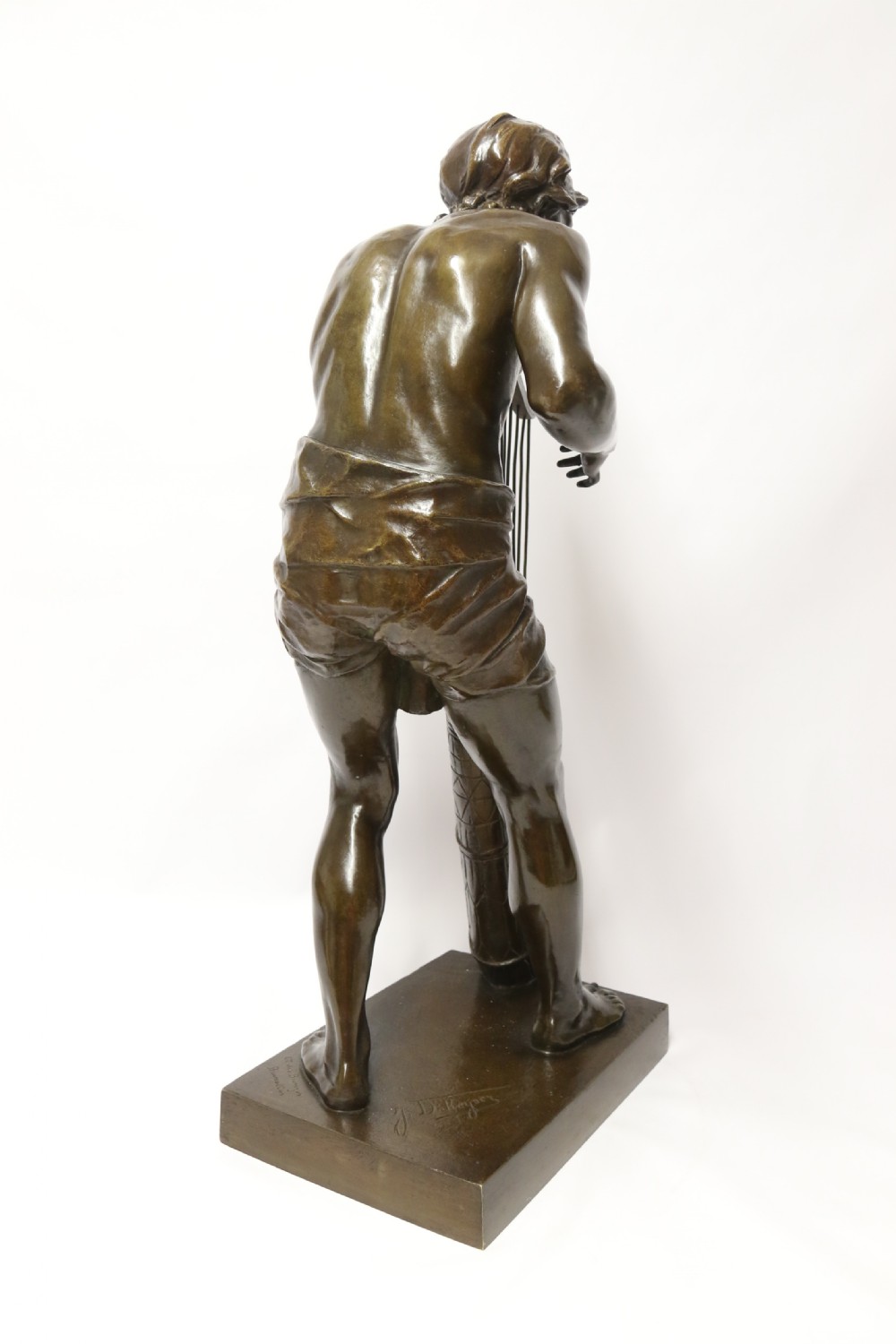 A large scale Belgium bronze study of the biblical figure of David playing the harp by Jean De Keyser
C.1880

 View V