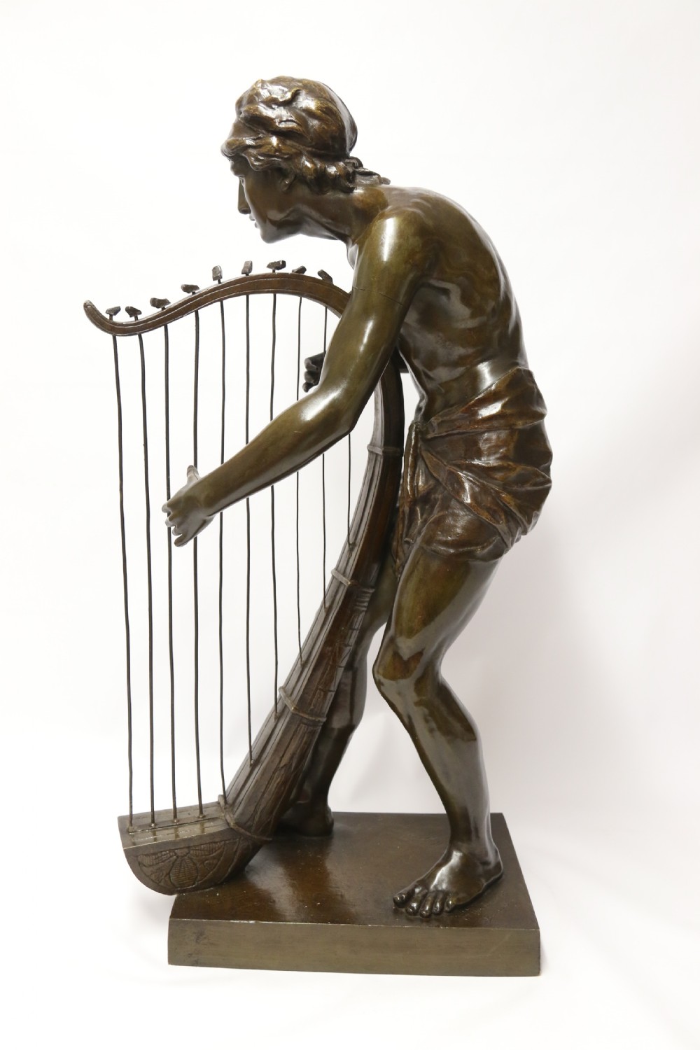 A large scale Belgium bronze study of the biblical figure of David playing the harp by Jean De Keyser
C.1880

 View IX