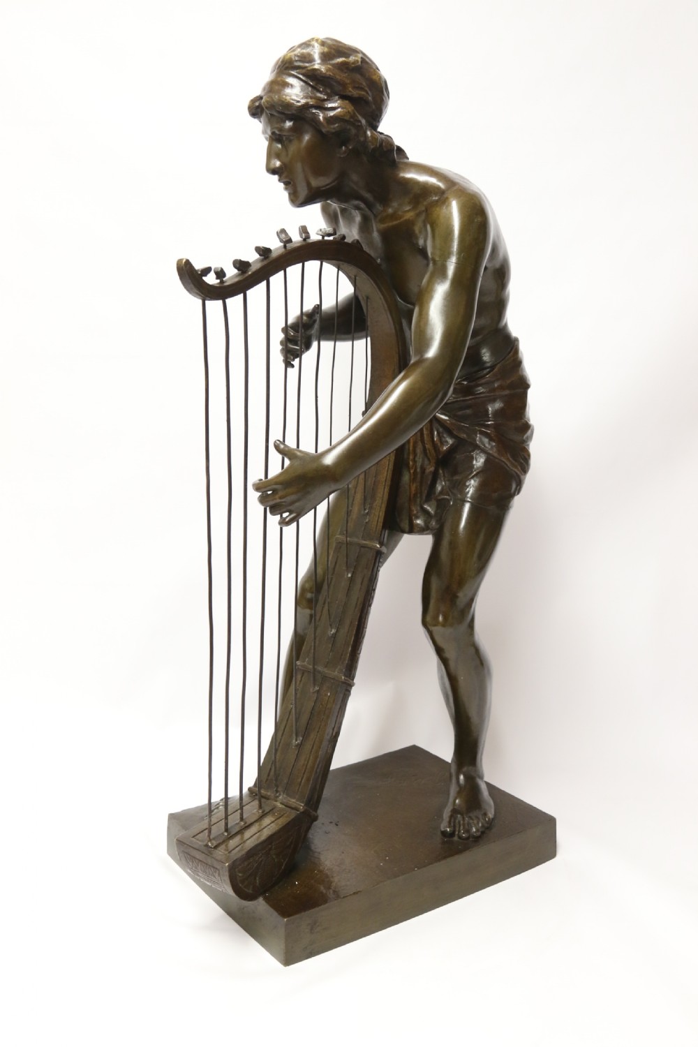 A large scale Belgium bronze study of the biblical figure of David playing the harp by Jean De Keyser
C.1880

 View X