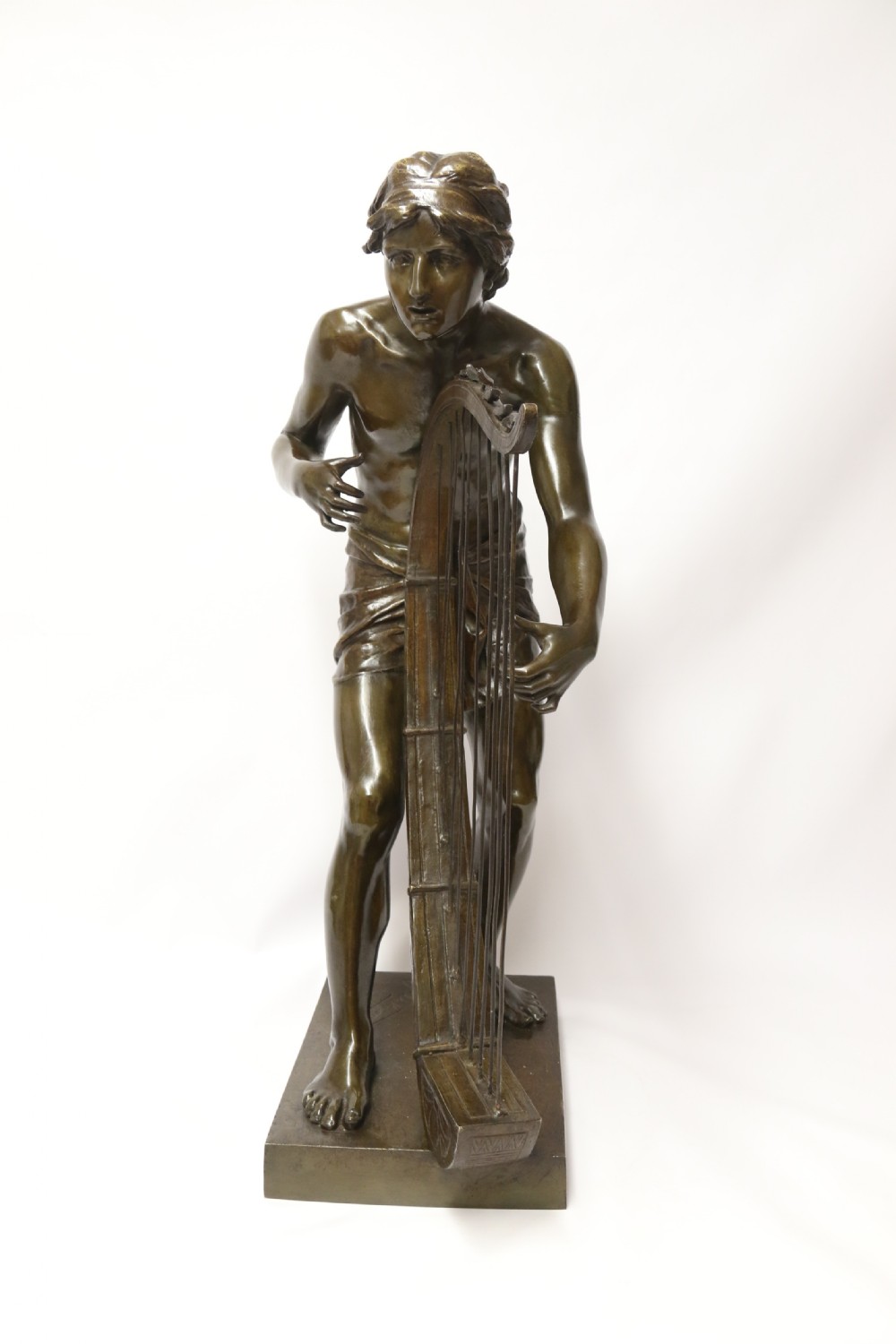 A large scale Belgium bronze study of the biblical figure of David playing the harp by Jean De Keyser
C.1880

 View XI