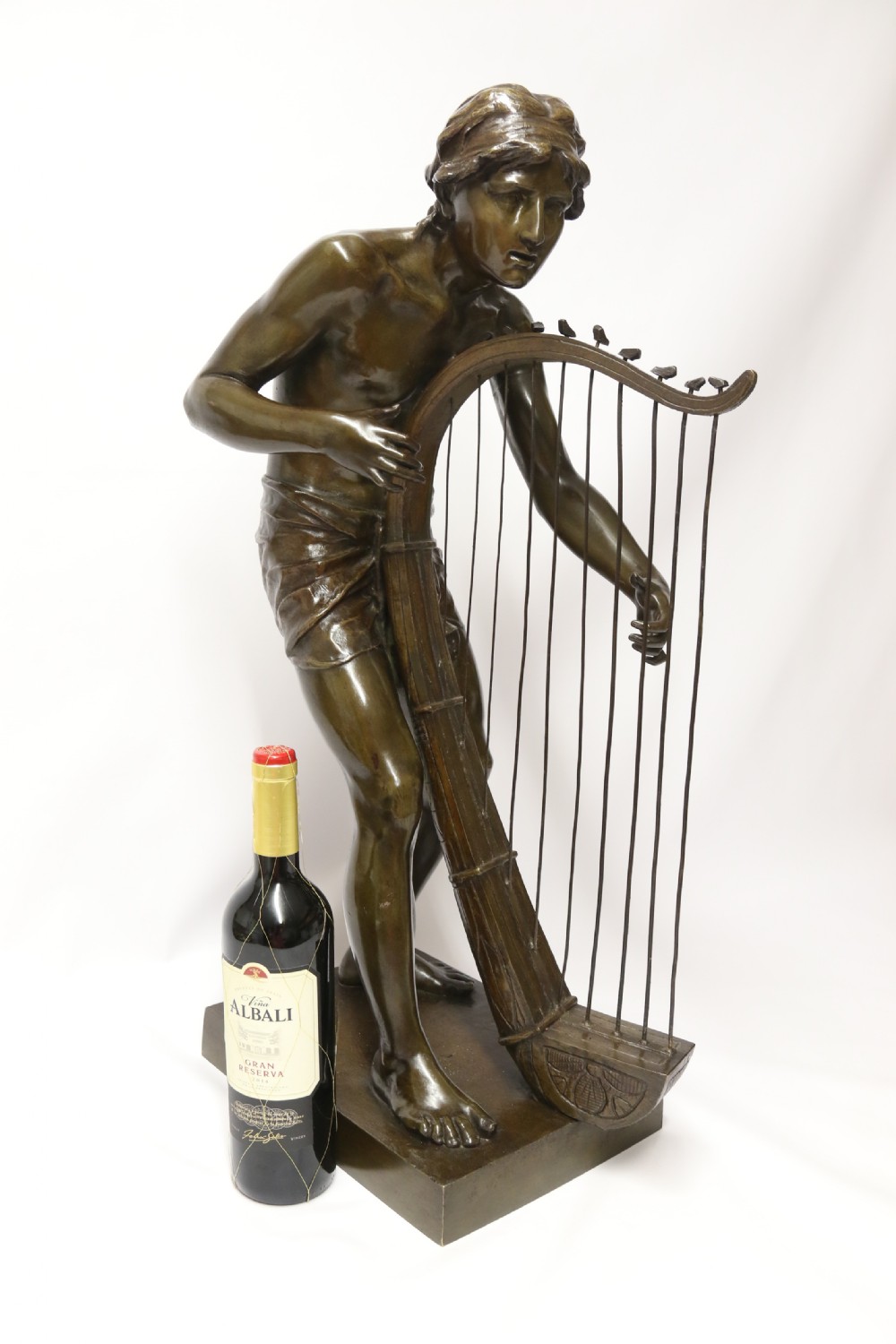 A large scale Belgium bronze study of the biblical figure of David playing the harp by Jean De Keyser
C.1880

 View XII
