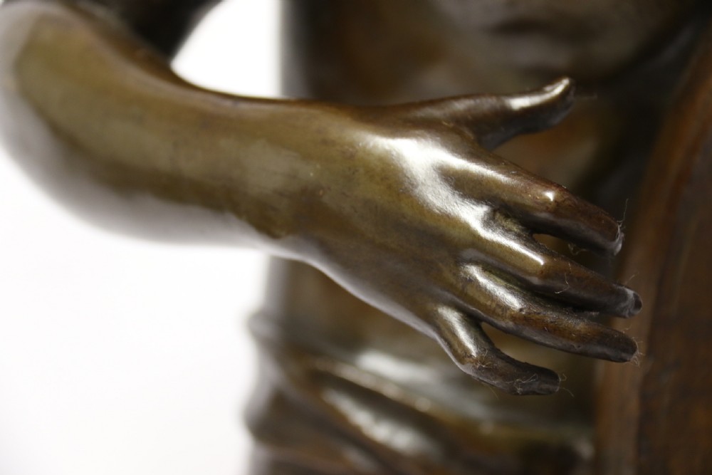 A large scale Belgium bronze study of the biblical figure of David playing the harp by Jean De Keyser
C.1880

 View XV