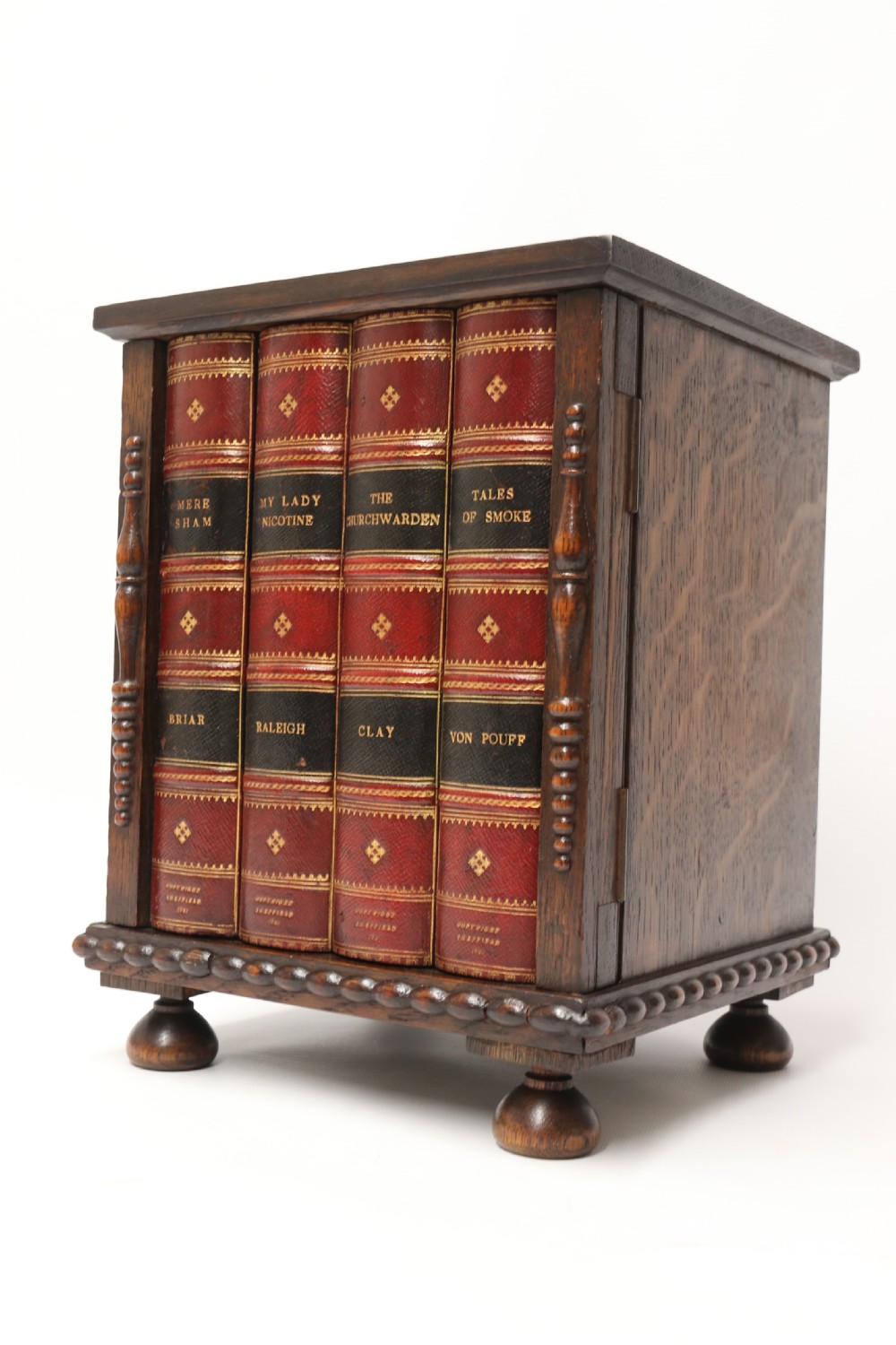 early 20th C  Dunhill cabinet, humidor, in the form of a small oak bookcase circa 1920 View XV