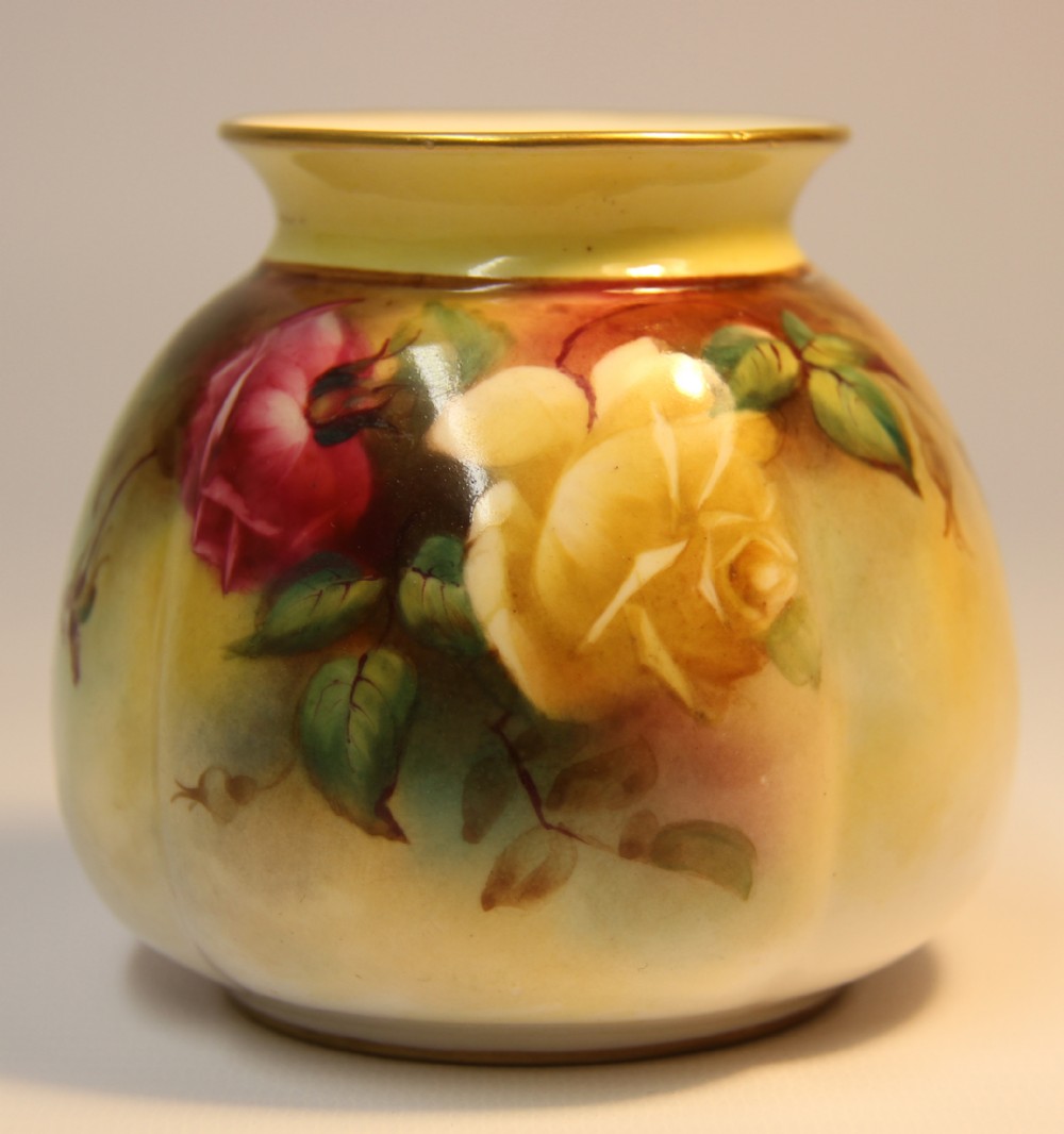 A fine English Edwardian Hadleys Royal Worcester porcelain  floral painted vase