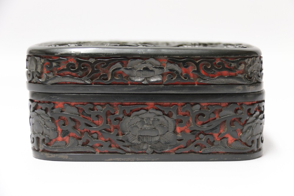 A fine quality 19th century Chinese carved red and black lacquer box View IV