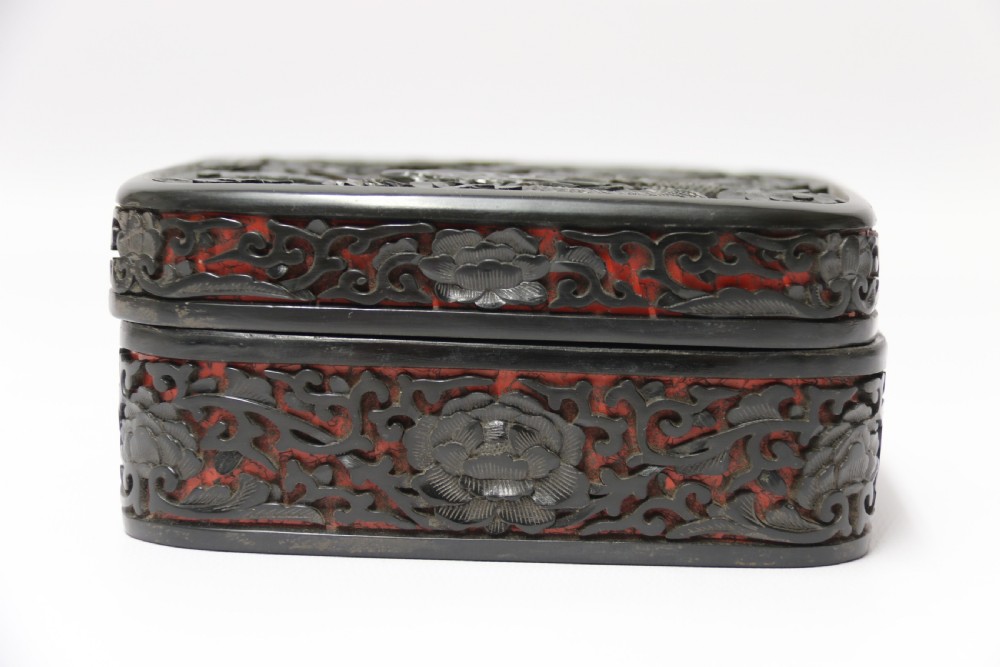 A fine quality 19th century Chinese carved red and black lacquer box View V