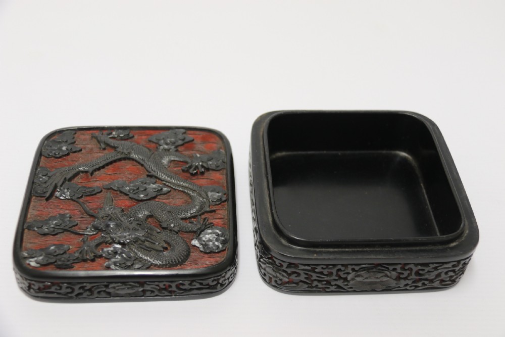 A fine quality 19th century Chinese carved red and black lacquer box View VI
