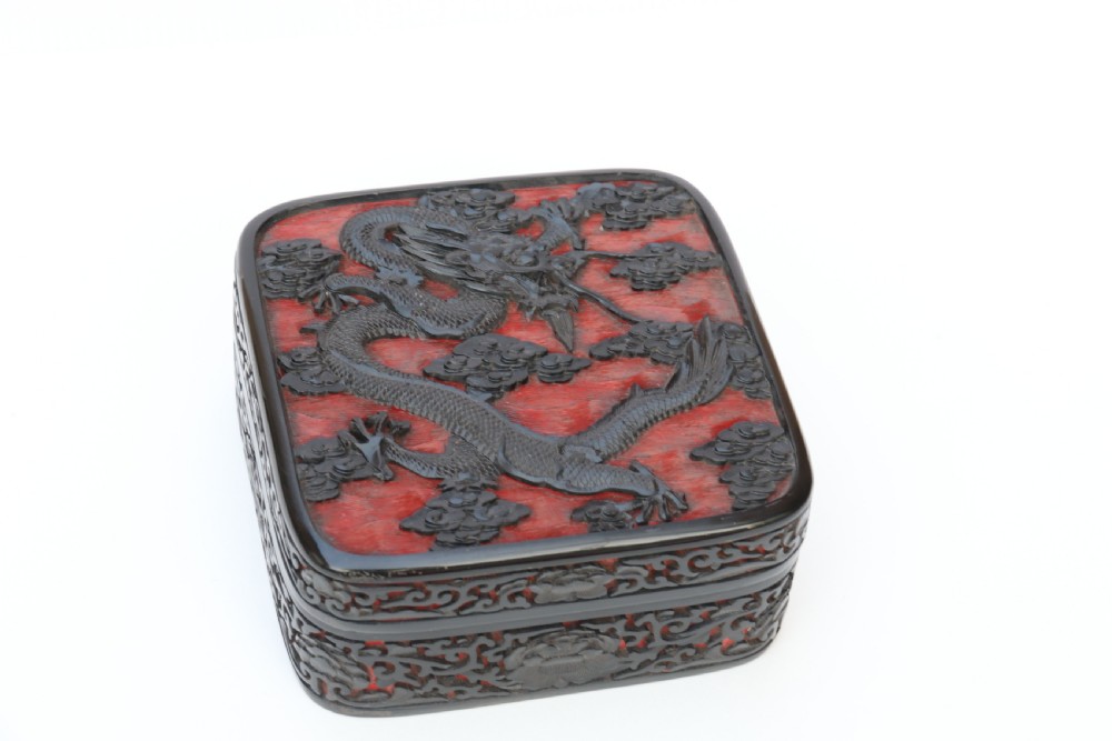 A fine quality 19th century Chinese carved red and black lacquer box View X