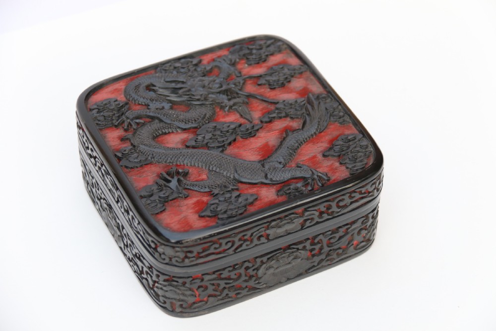 A fine quality 19th century Chinese carved red and black lacquer box View XIII