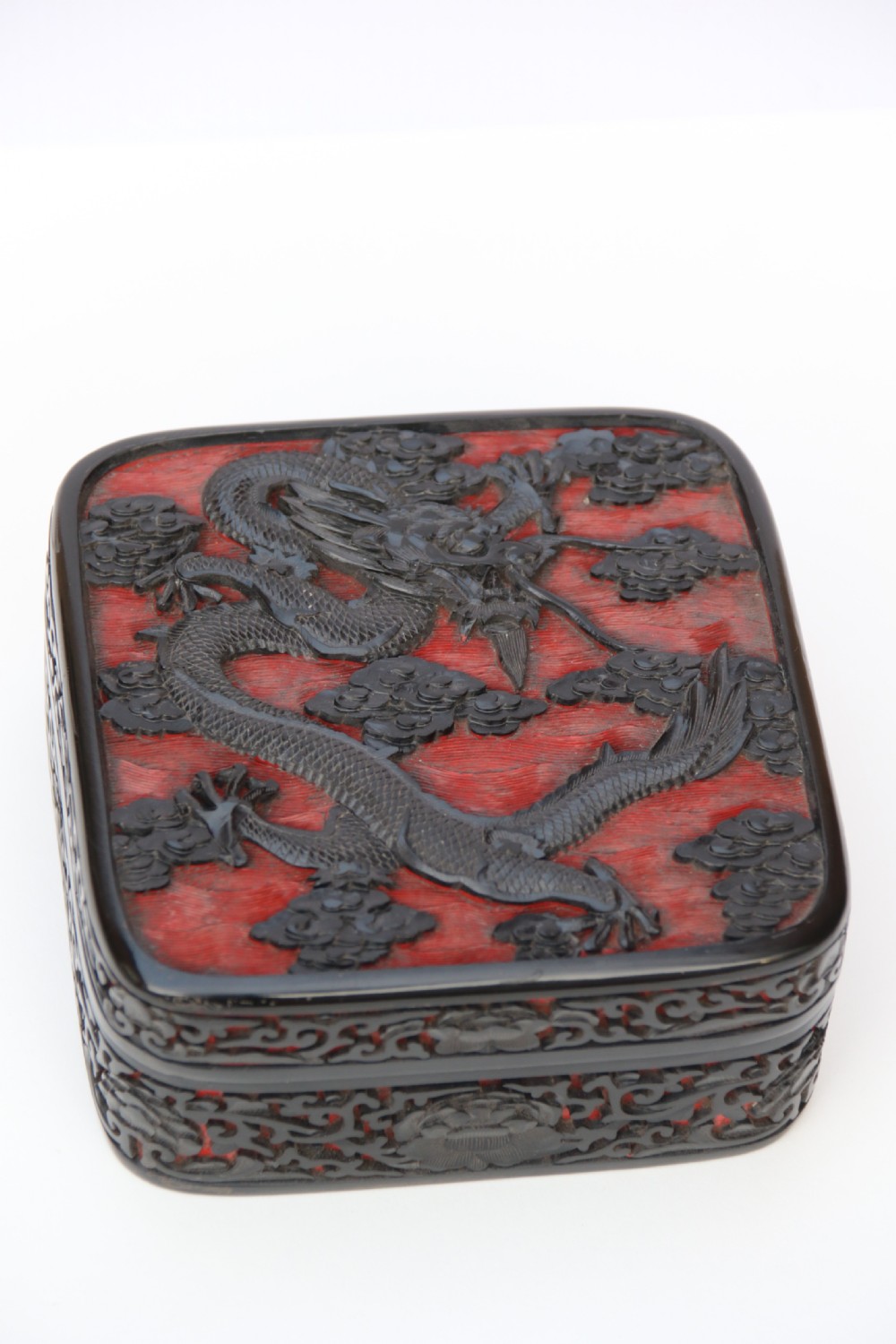 A fine quality 19th century Chinese carved red and black lacquer box View XV