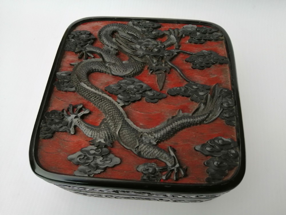 A fine quality 19th century Chinese carved red and black lacquer box View XVI