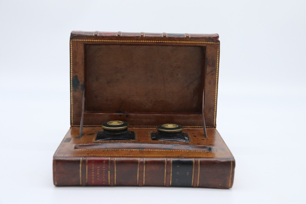 A rare 19th century desk pen and inkstand made in the form of two leather bound books. View III
