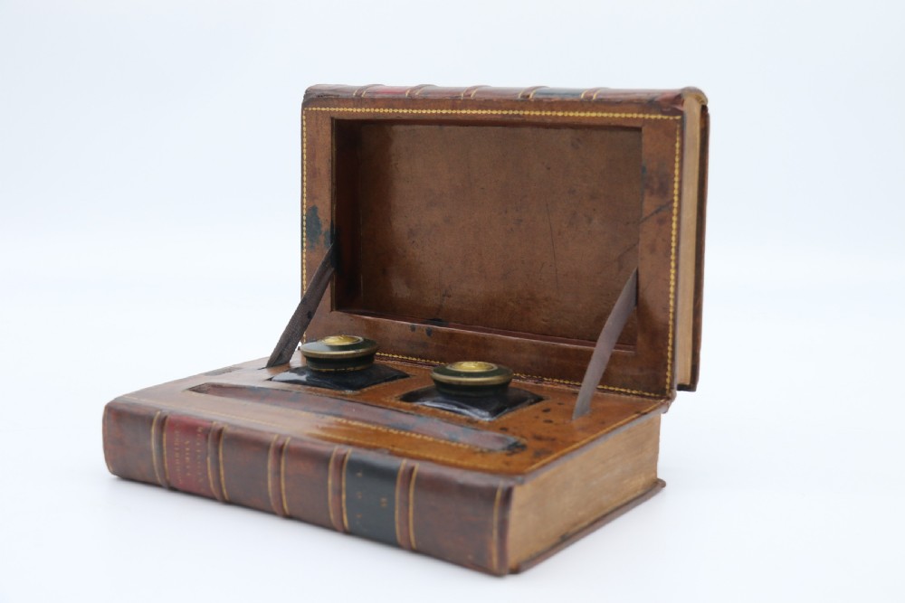 A rare 19th century desk pen and inkstand made in the form of two leather bound books. View IV