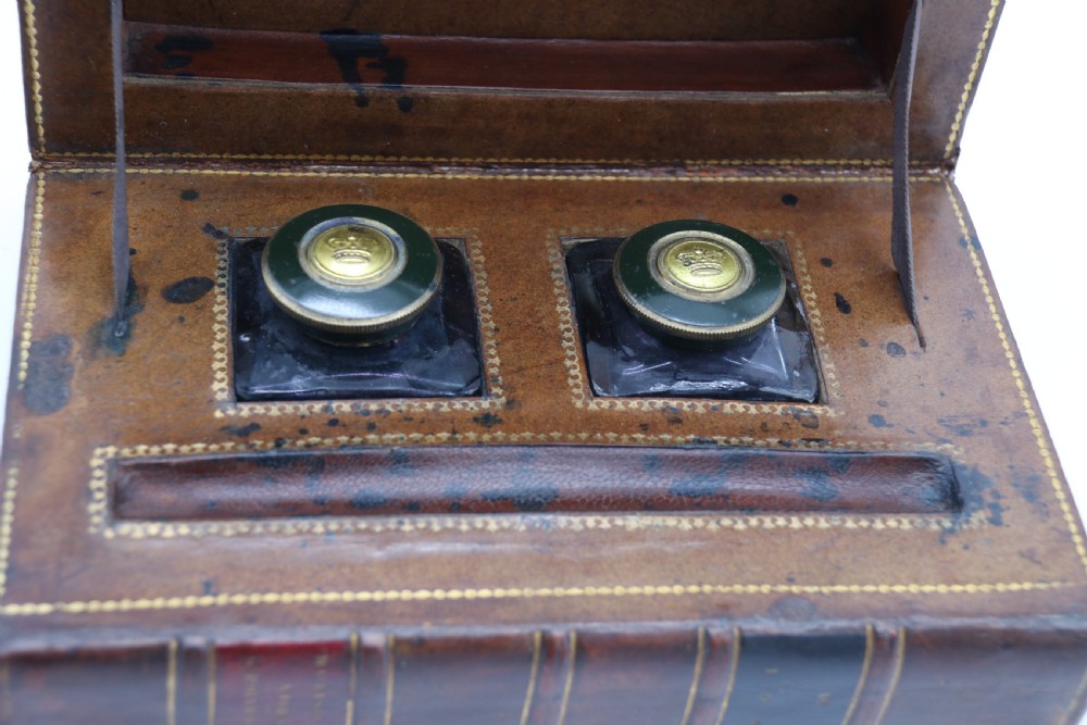 A rare 19th century desk pen and inkstand made in the form of two leather bound books. View XXII