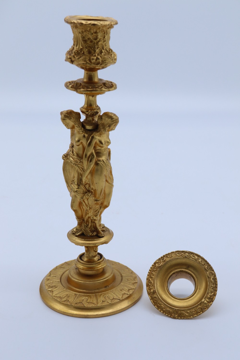 A superb pair of 19th century classical gilt bronze candlesticks. View XIII