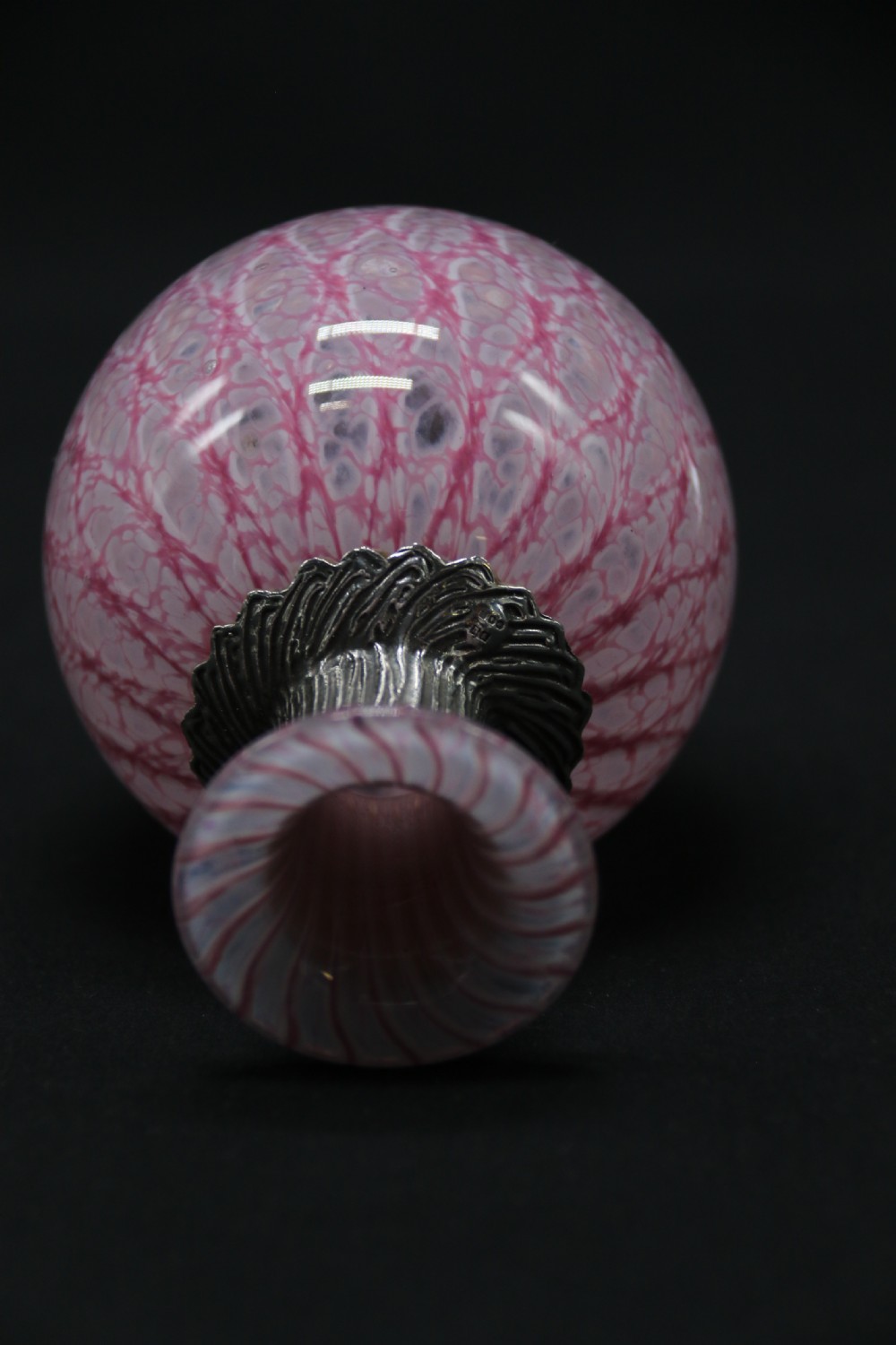 A most unusual 1930s art glass and silver mounted perfume bottle. View VI