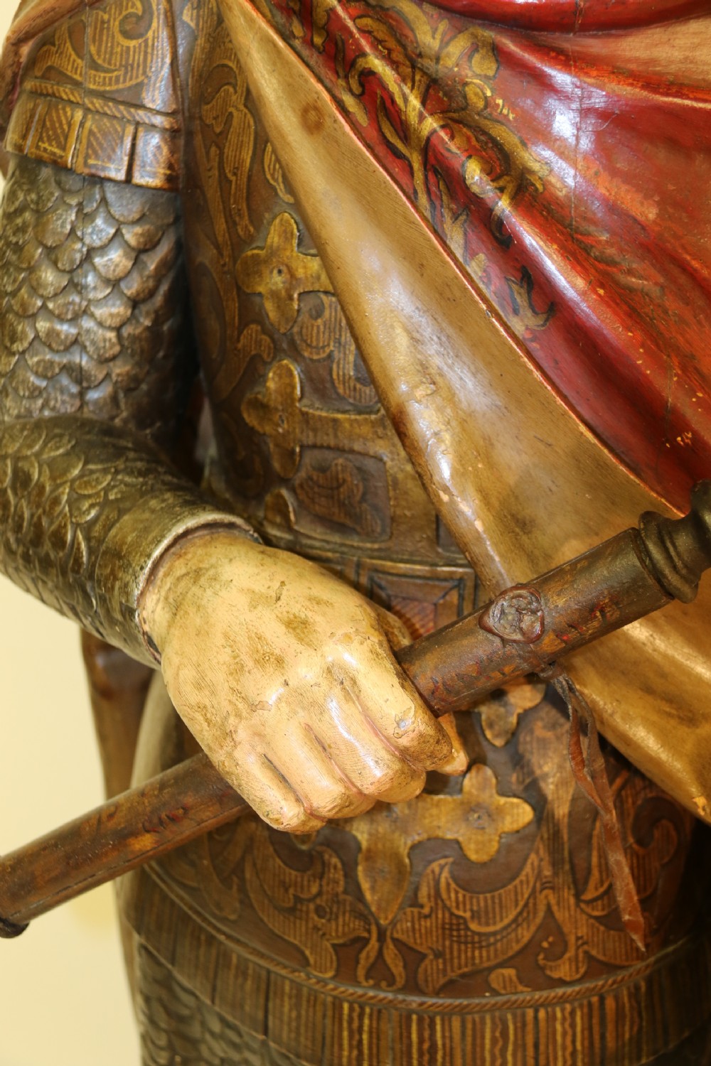 19th C carved pine polychrome life size model of a medieval king View XX