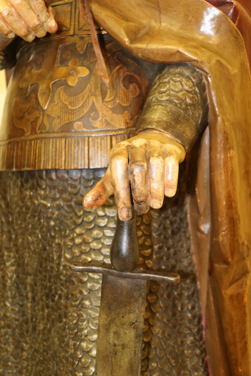19th C carved pine polychrome life size model of a medieval king View XXI