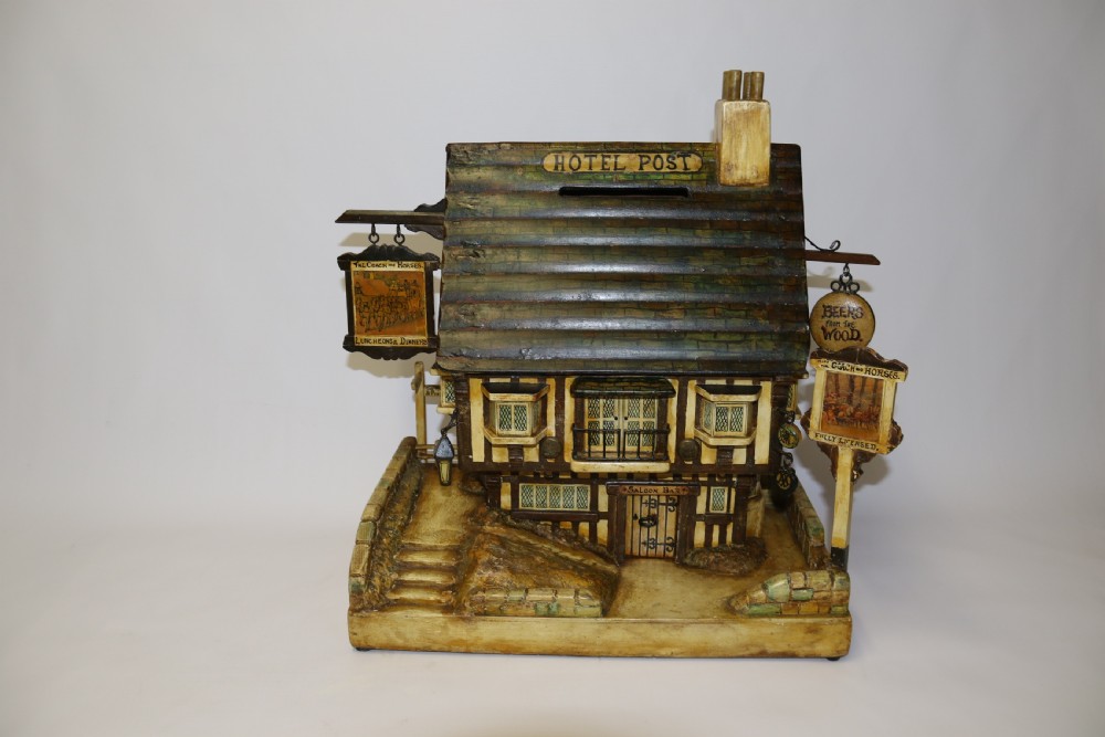 A rare folk art hotel post box in the form of a half timbered inn View II