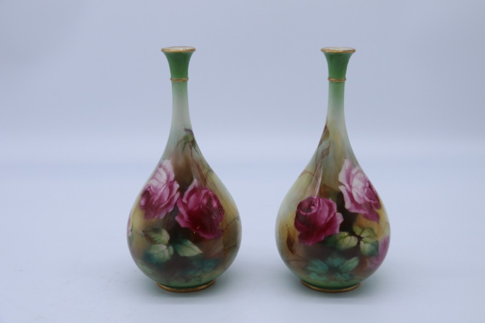 An exquisite pair of Hadley’s Royal Worcester hand painted vases by Harry Martin, C 1907 View II