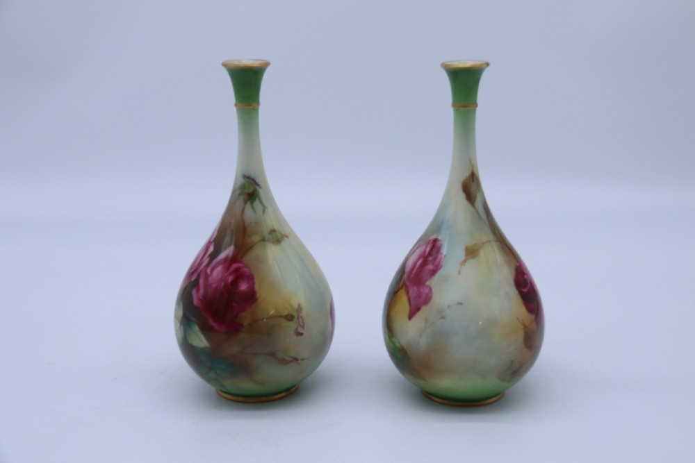 An exquisite pair of Hadley’s Royal Worcester hand painted vases by Harry Martin, C 1907 View III