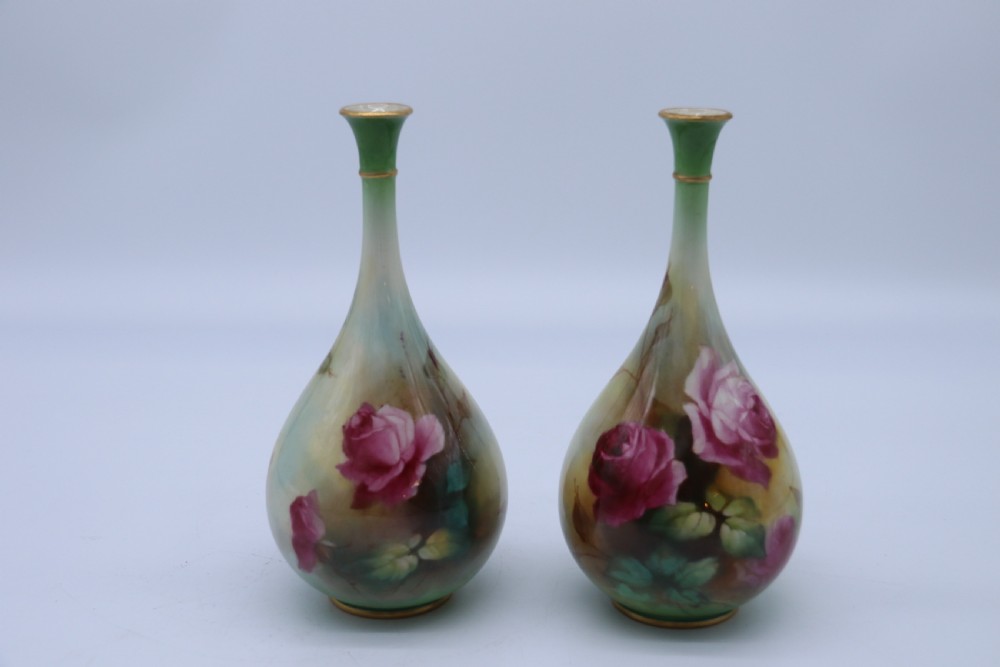 An exquisite pair of Hadley’s Royal Worcester hand painted vases by Harry Martin, C 1907 View IV