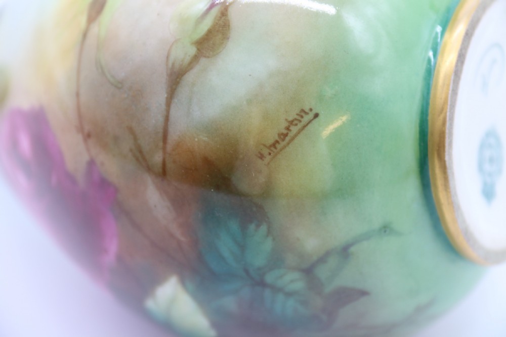 An exquisite pair of Hadley’s Royal Worcester hand painted vases by Harry Martin, C 1907 View VI