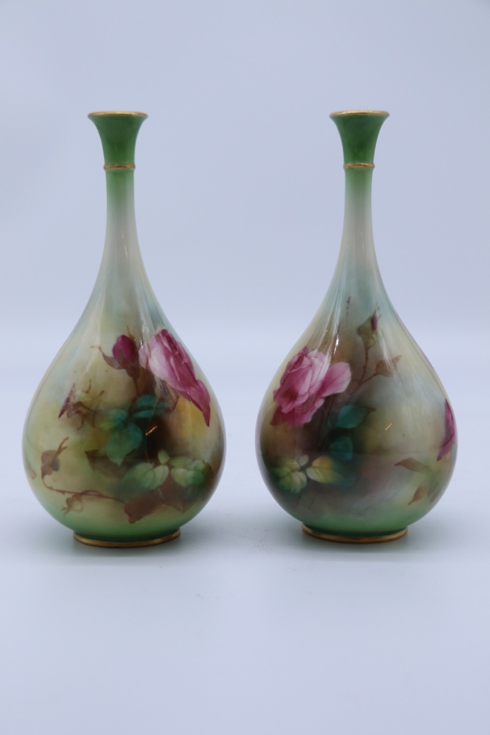An exquisite pair of Hadley’s Royal Worcester hand painted vases by Harry Martin, C 1907 View XVII