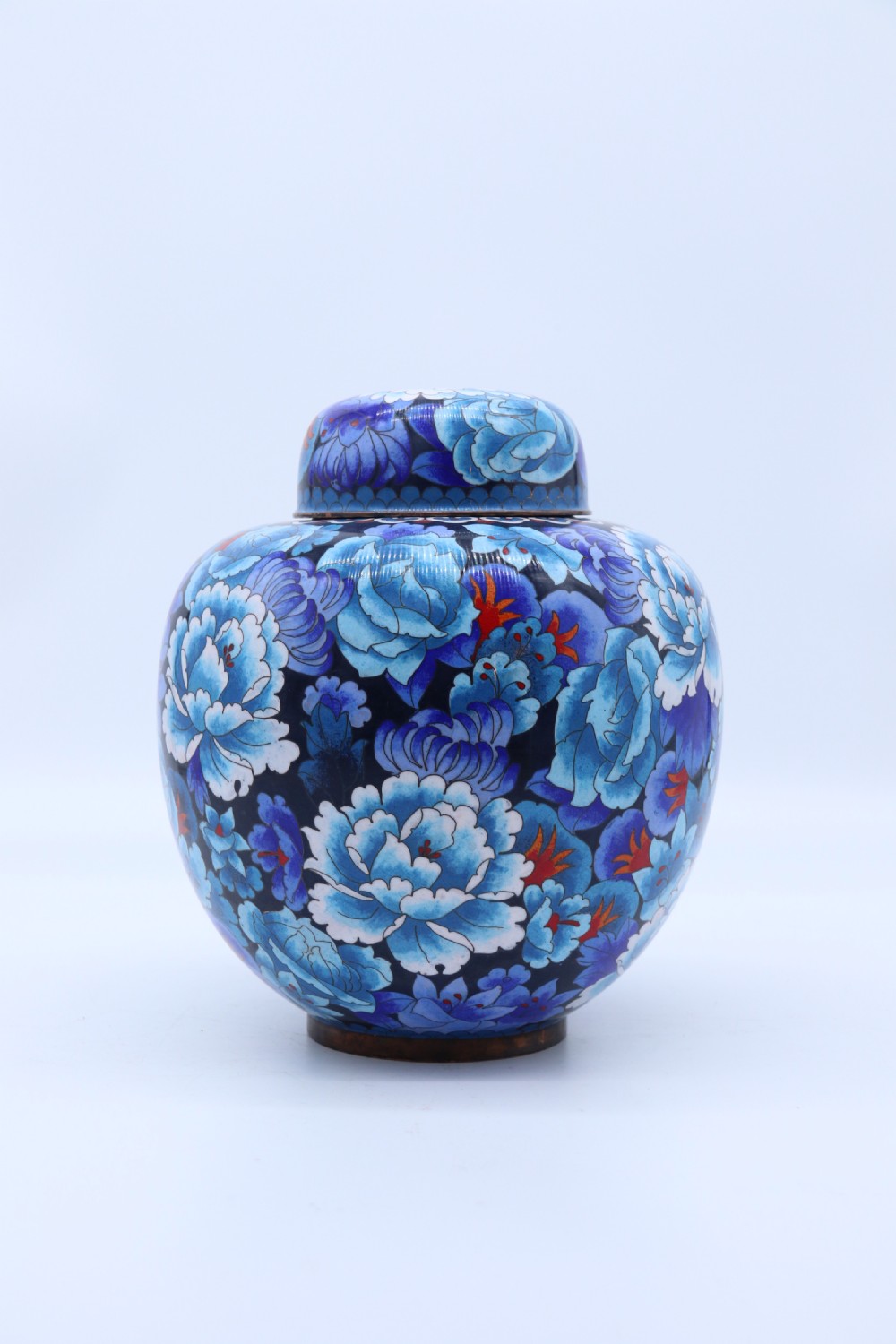 stunning Chinese large cloisonné ginger jar enamelled with peonies, c 1930 View VI