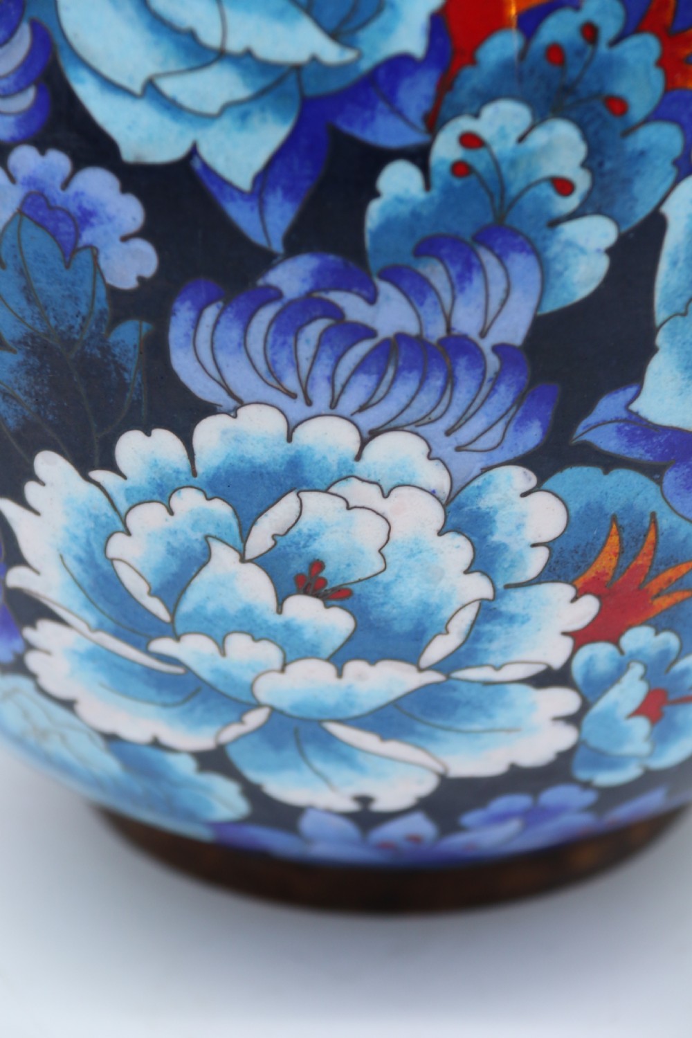 stunning Chinese large cloisonné ginger jar enamelled with peonies, c 1930 View XI