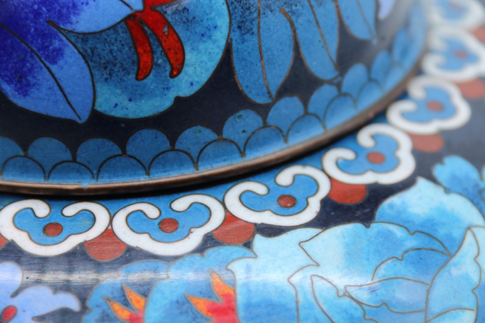 stunning Chinese large cloisonné ginger jar enamelled with peonies, c 1930 View XIII