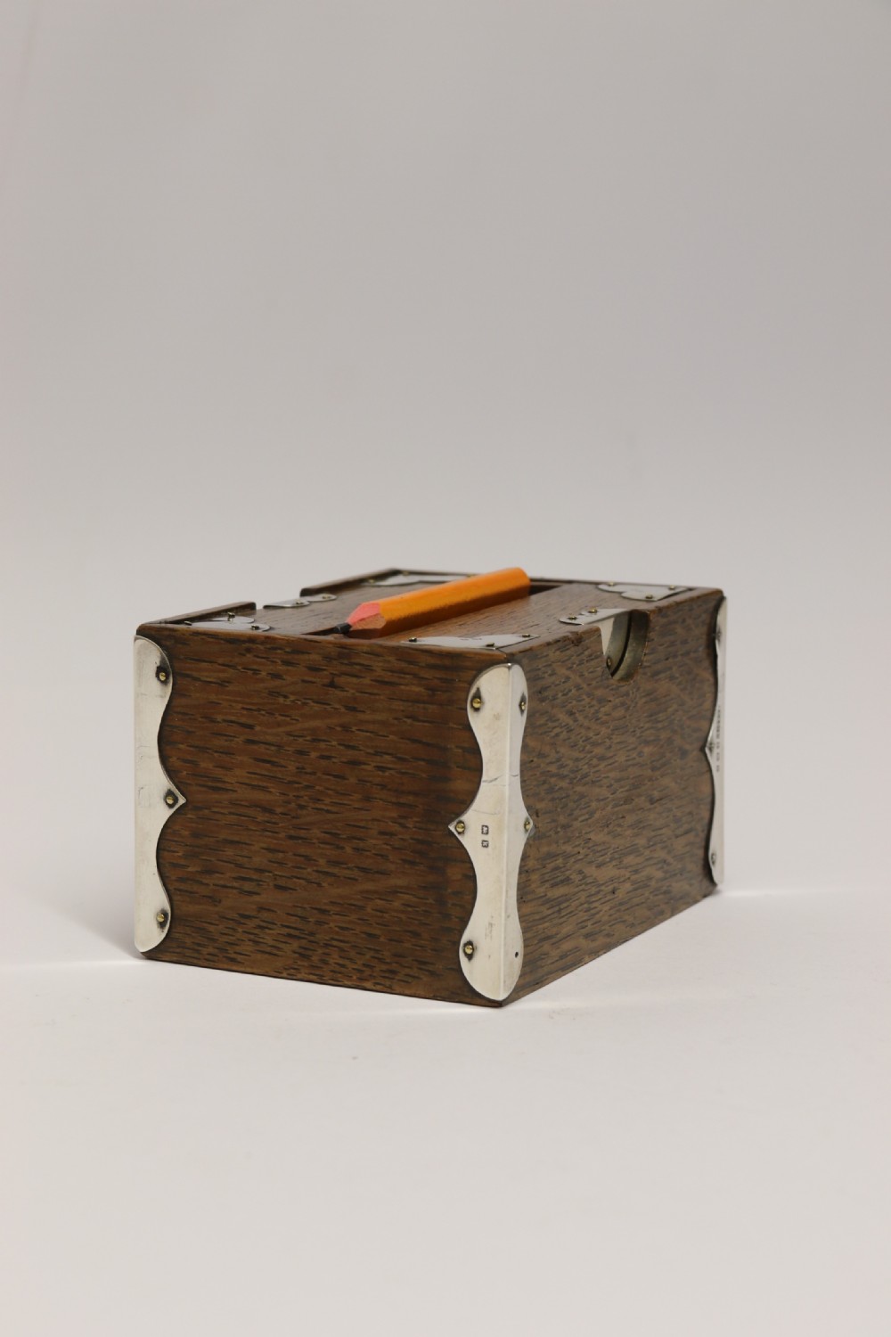 A small Edwardian silver mounted oak bridge pencil box 1909 - 10 View II