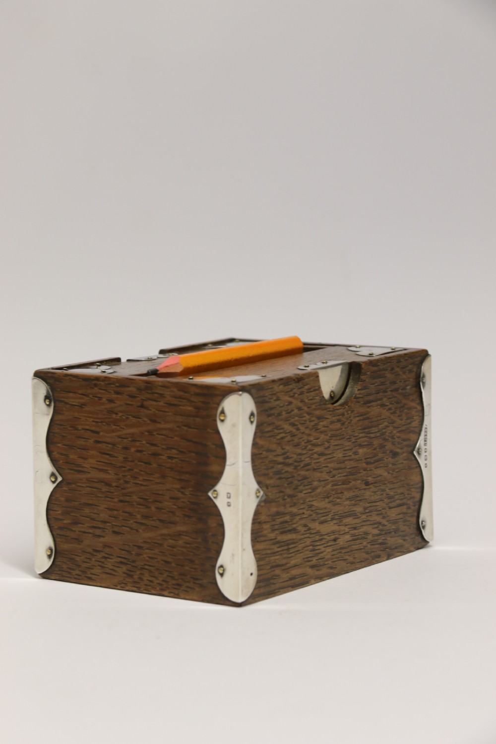 A small Edwardian silver mounted oak bridge pencil box 1909 - 10 View IV