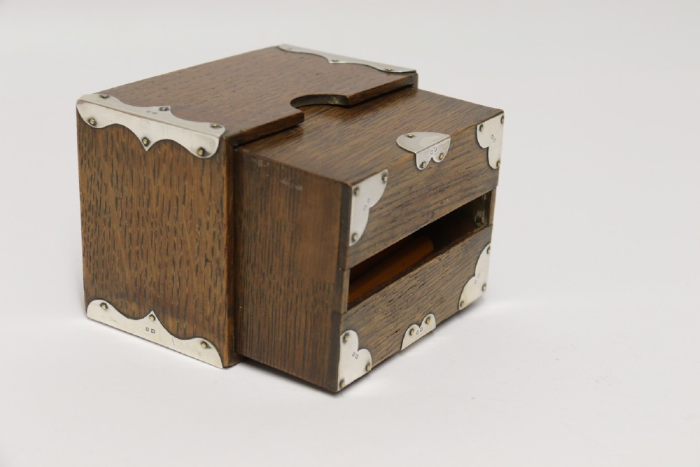 A small Edwardian silver mounted oak bridge pencil box 1909 - 10 View XI