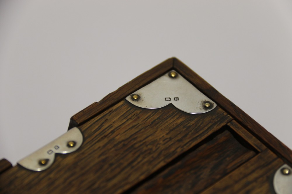 A small Edwardian silver mounted oak bridge pencil box 1909 - 10 View XII