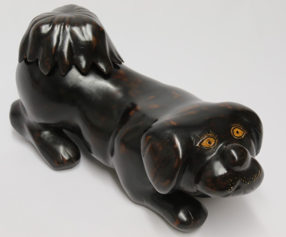 A rare Japanese Meiji period papier Mache container in the form of a puppy dog