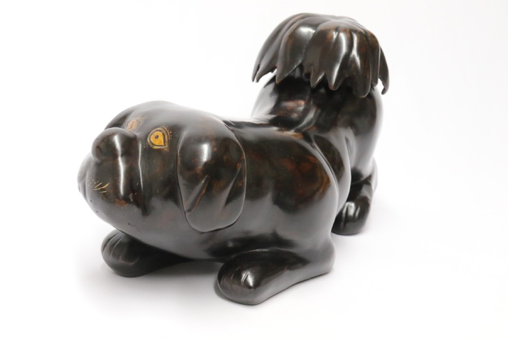 A rare Japanese Meiji period papier Mache container in the form of a puppy dog View II