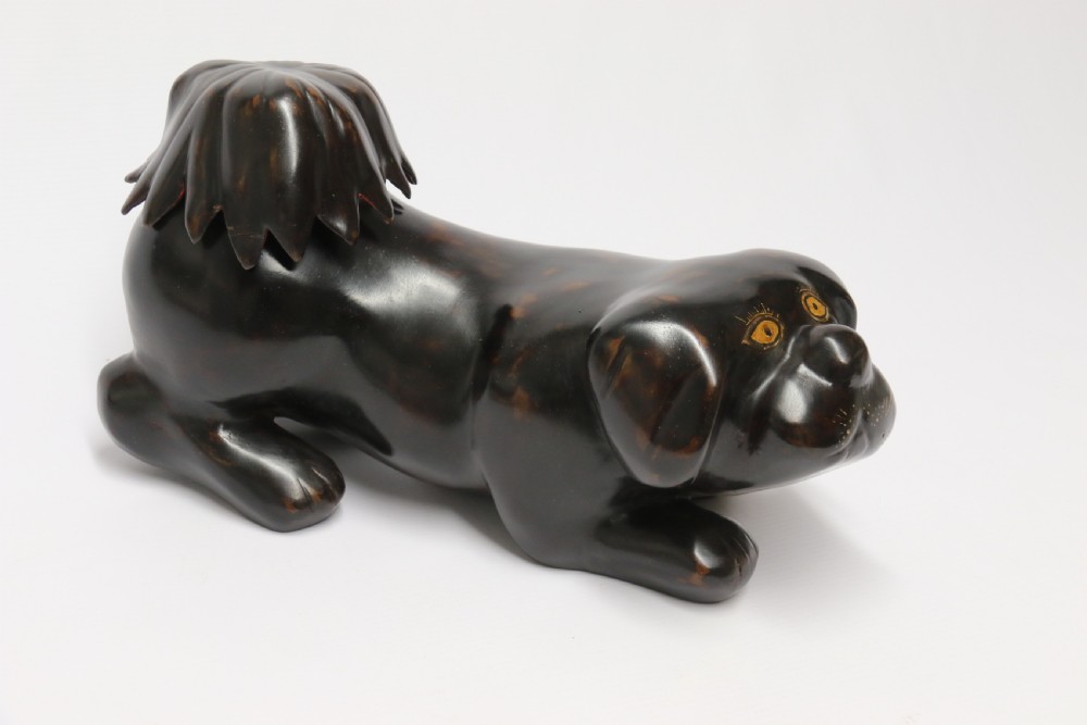 A rare Japanese Meiji period papier Mache container in the form of a puppy dog View IV