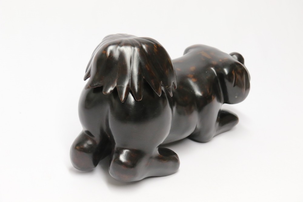 A rare Japanese Meiji period papier Mache container in the form of a puppy dog View V