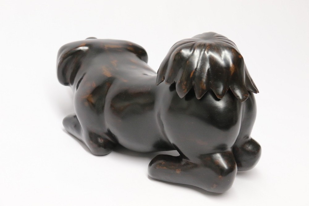 A rare Japanese Meiji period papier Mache container in the form of a puppy dog View VI