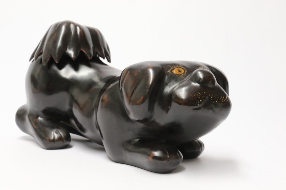 A rare Japanese Meiji period papier Mache container in the form of a puppy dog View VIII
