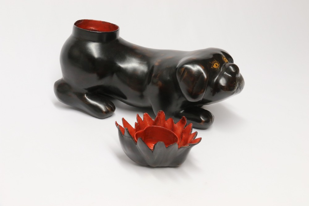 A rare Japanese Meiji period papier Mache container in the form of a puppy dog View IX